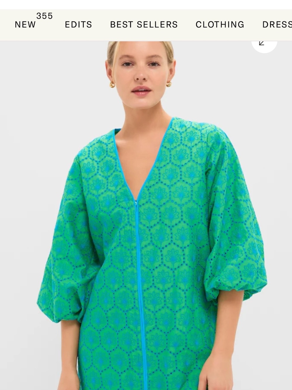 Hyacinth House Seafoam Palm Eyelet Mini Arem Caftan